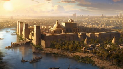 Ancient Mesopotamia, Mesopotamian civilizations formed on the banks of the Tigris and Euphrates rivers in what is today Iraq and Kuwait, Generative AI - obrazy, fototapety, plakaty