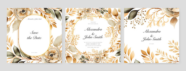 White orchid floral flower vector elegant leaves wedding invitation card template watercolor