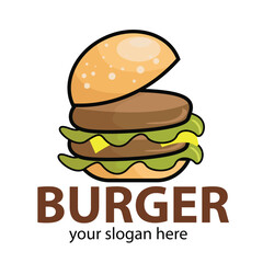 light yellow cute burger vector covered with meat and brown bun
