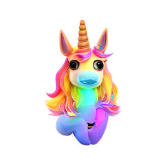 Fototapeta premium fantasy unicorn, cute 3d cartoon unicorn isolated on transparent background, Generative AI