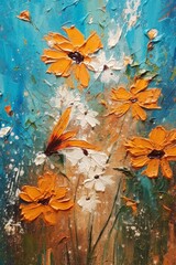 Digital illustration of oil painting of wildflowers, in abstract artistic style, generative ai.
