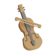 A 3D illustration of a violin, a string instrument played with a bow, commonly used in classical music