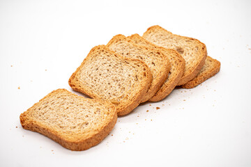 toasted bread slices for breakfast isolated on white studio background