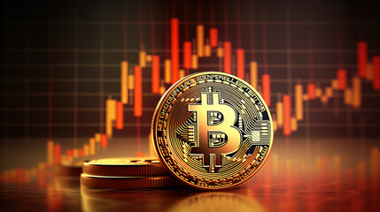 Bitcoin coin and market with a chart
