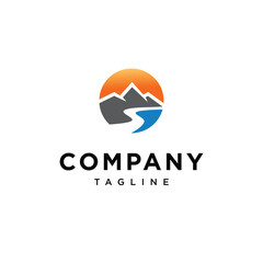 
Mountain and sunset logo icon vector template