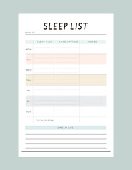 Gratitude Journal and Sleep List planner. Minimalist planner template set. Vector illustration.	