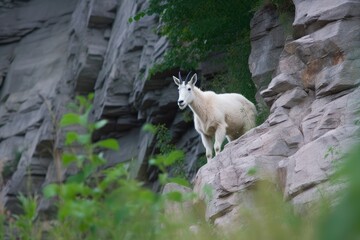 majestic mountain goat perched atop a rugged cliff Generative AI