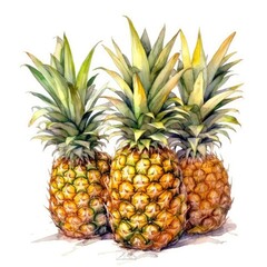 Obraz premium Pineapples in watercolor style with ink outline on white background (generative AI)