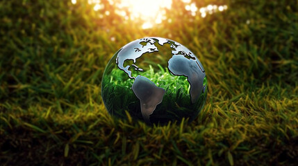 Obraz na płótnie Canvas earth globe in grass