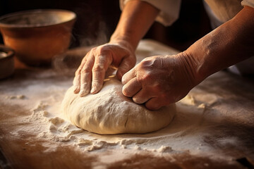 Fototapeta premium Bread dough kneading