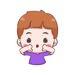 Cute kid boy showing  thumb down gesture cartoon character. People expression concept design. Isolated background. Vector art illustration.