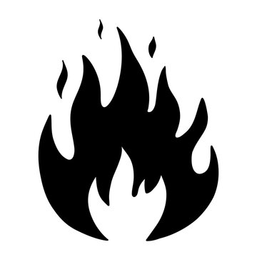 Hand drawn fire silhouette. Fireball black and white vector sketch. Icon