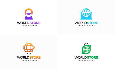 Set of World store logo designs concept vector, Online shop logo designs template