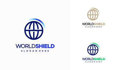 World Shield Protect Logo designs template concept, World Tech logo symbol