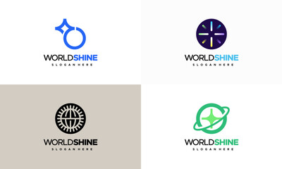 Set of Shine world logo designs concept vector, World Clean eco logo template, Global Clean logo designs concept, Cleaning service logo