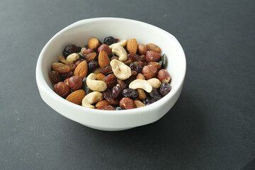 close up of many mixed nuts 