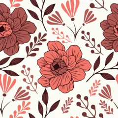 Gordijnen Pink botanical seamless floral pattern on white background © AhmedSherif
