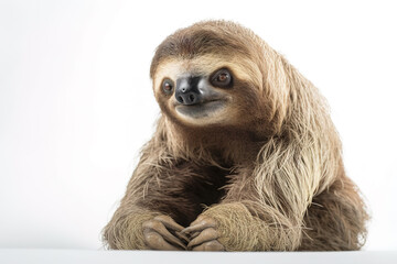 Fototapeta premium Image of a cute sloth on white background. Wildlife Animals. Illustration. Generative AI.