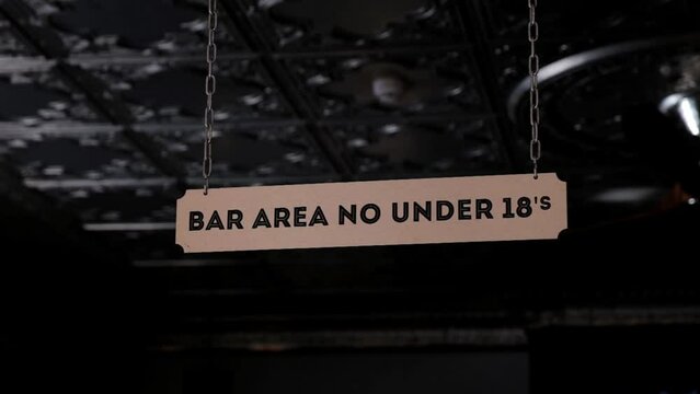 Bar area no under 18's sign