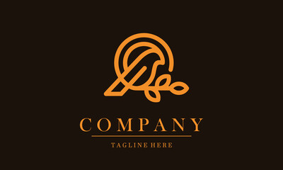 bird logo perched on a branch vector icon. Design bird perched at wildlife with orange color.