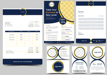 Brand Identity Mock-Up of stationery set abstract geometric design. Business office stationary mockup template of File folder, annual report, van car, brochure, corporate