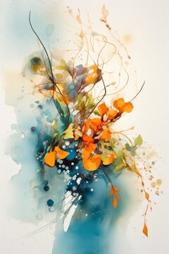 Digital illustration of flowers and colorful shapes done in an abstract expressionism style, concept art, abstraction, floral themed, design asset, generative ai
