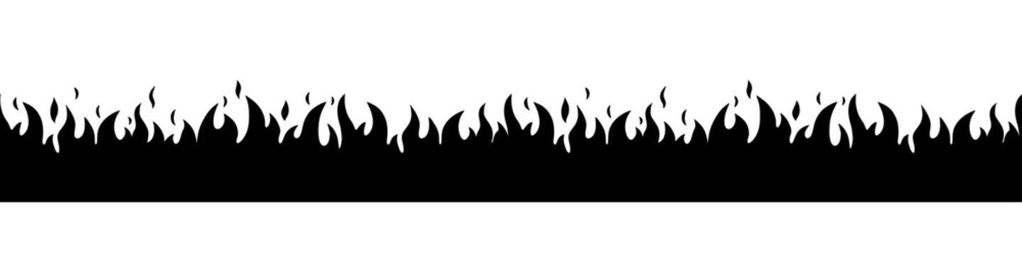 Hand drawn fire silhouette seamless border.