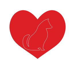 illustration of a  dog, decorated with heart shape.