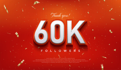 Elegant number to thank 60k followers, the latest premium vector design.