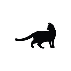 Vector isolated walking cat silhouette, logo, print, decorative sticker