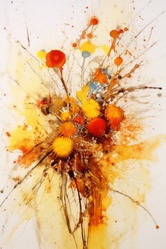 Digital illustration of flowers and colorful shapes done in an abstract expressionism style, concept art, abstraction, floral themed, design asset, generative ai
