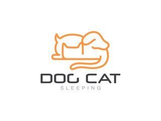 Dog cat sleeping monoline icon logo template vector illustration