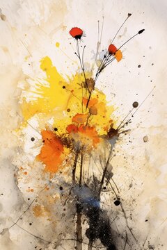 Digital illustration of flowers and colorful shapes done in an abstract expressionism style, concept art, abstraction, floral themed, design asset, generative ai
