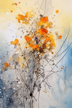 Digital illustration of flowers and colorful shapes done in an abstract expressionism style, concept art, abstraction, floral themed, design asset, generative ai
