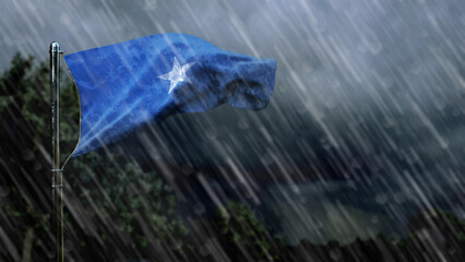 flag of Somalia with rain and dark clouds, rainy weather symbol - nature 3D illustration