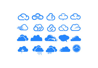 Cloud computing Logo set Communication or network icon. Linear style. Monochrome option.