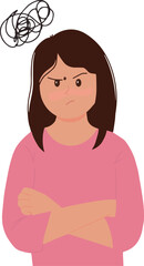 Portrait of angry woman with her arms crossed over her chest vector illustration