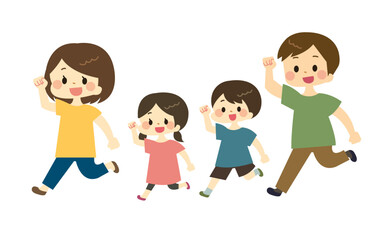 笑顔で歩く家族のイラスト