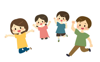 Fototapeta premium 飛び跳ねる家族のイラスト