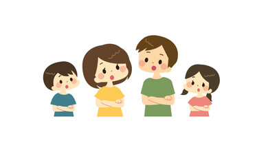腕組みをして口を開けている家族のイラスト