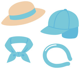 外出時の熱中症対策に使える帽子とネッククーラーのセット(白フチあり)