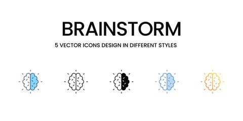 Fototapeta na wymiar Brainstorm Icon Design in Five style with Editable Stroke. Line, Solid, Flat Line, Duo Tone Color, and Color Gradient Line. Suitable for Web Page, Mobile App, UI, UX and GUI design.
