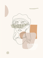 Vector hand drew woman line art illustration boho style design element