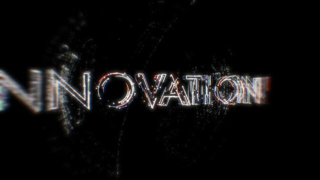 Neon, digital and animation with innovation on black background for future, introduction and technology. Abstract, 3d and cyber with hologram and mockup space for transformation, cyber and network