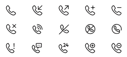 set of simple outline icons of call control and indicator