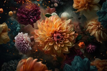 Naklejka na ściany i meble surreal flower explosion Generative AI