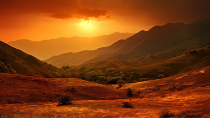 Fototapeta na wymiar golden sunset on the hill