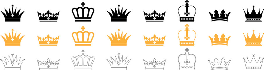Crown icon set. Crown sign collection.Big collection quolity crowns. Crown icon set. Collection of crown silhouette. Gold crown. Vector illustration