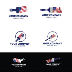 collection set of the USA American Flag with Brush Paint Logo Design Vector illustration.
USA flag brush logo, paintbrush logo.
USA painting service business logo