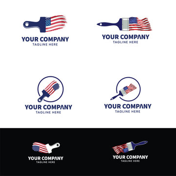 collection set of the USA American Flag with Brush Paint Logo Design Vector illustration.
USA flag brush logo, paintbrush logo.
USA painting service business logo